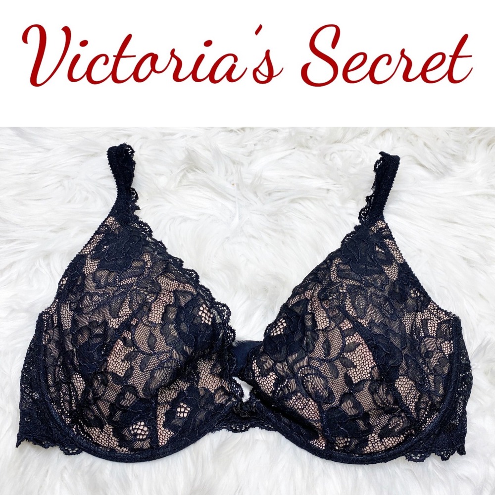 Victorias Secret NWOT Very Sexy Blk Floral Lace Push-Up‎ Without Padding Bra 38D